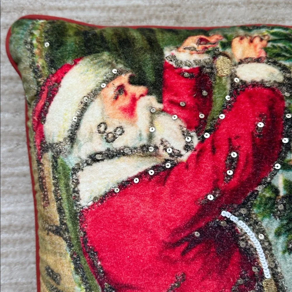 John Derian Target 2025 Santa Pillow Embroidered Holiday Christmas Tree 18”x18”